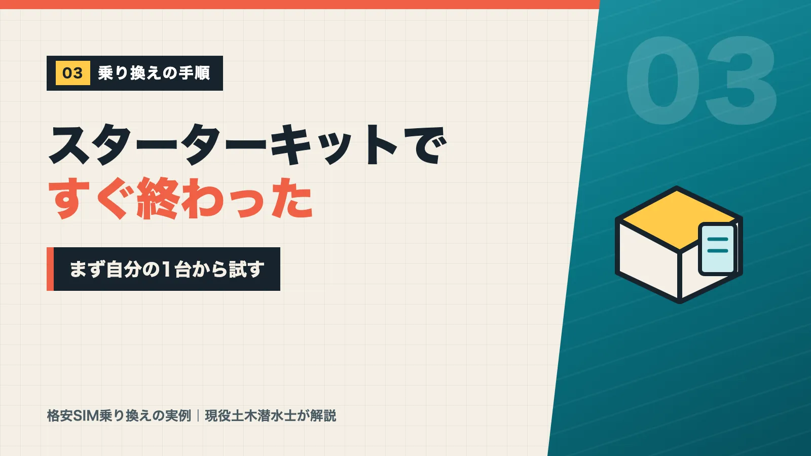 格安SIMの乗り換えはスターターキットですぐ終わりまず自分の1台から試すと示すバナー