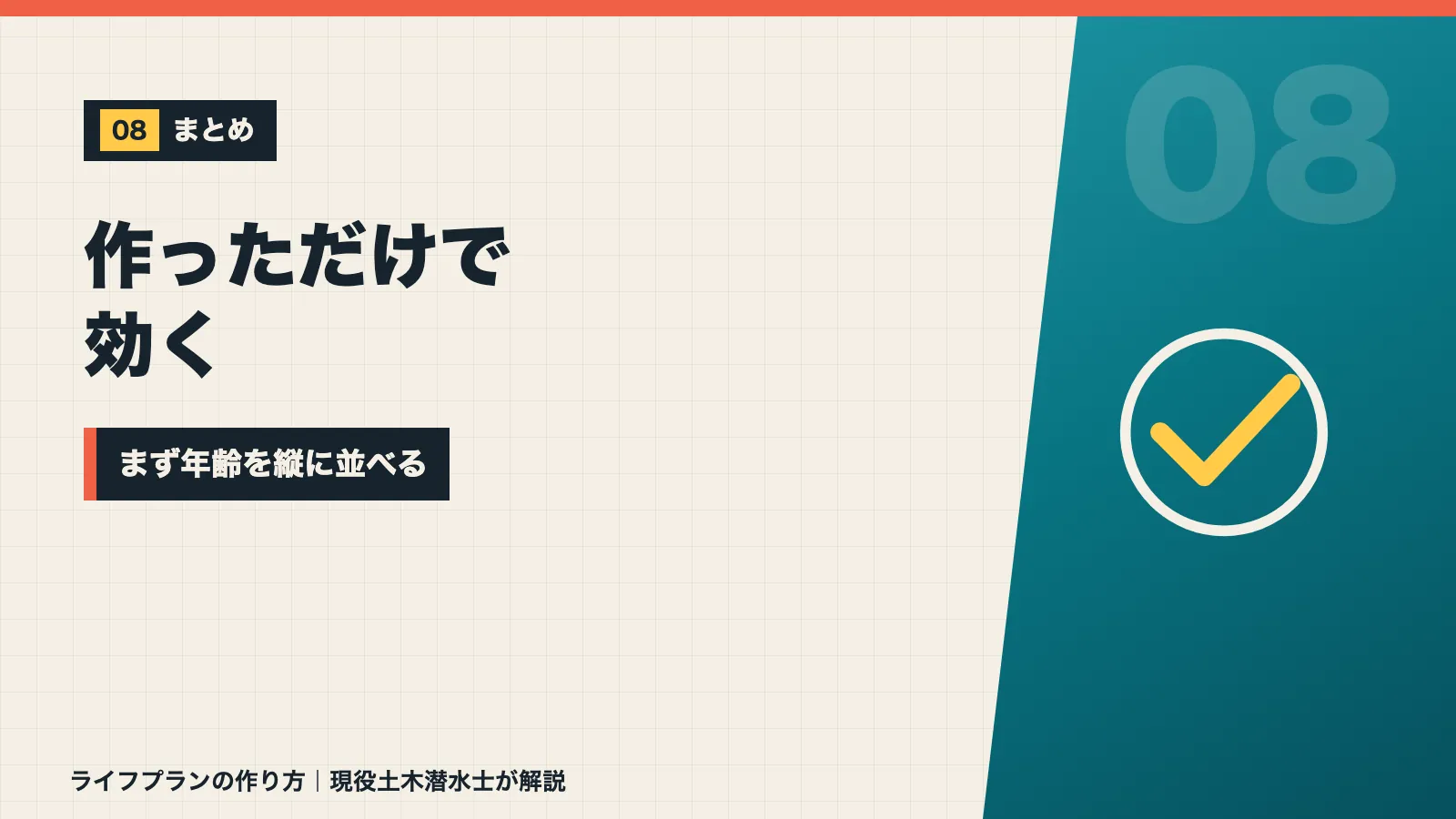 ライフプランは作っただけで効くのでまず家族の年齢を縦に並べようと促すまとめバナー